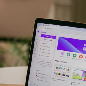 Canva interface on a laptop screen – one of the Top Most Useful Websites in 2025 for free graphic design and creative projects.